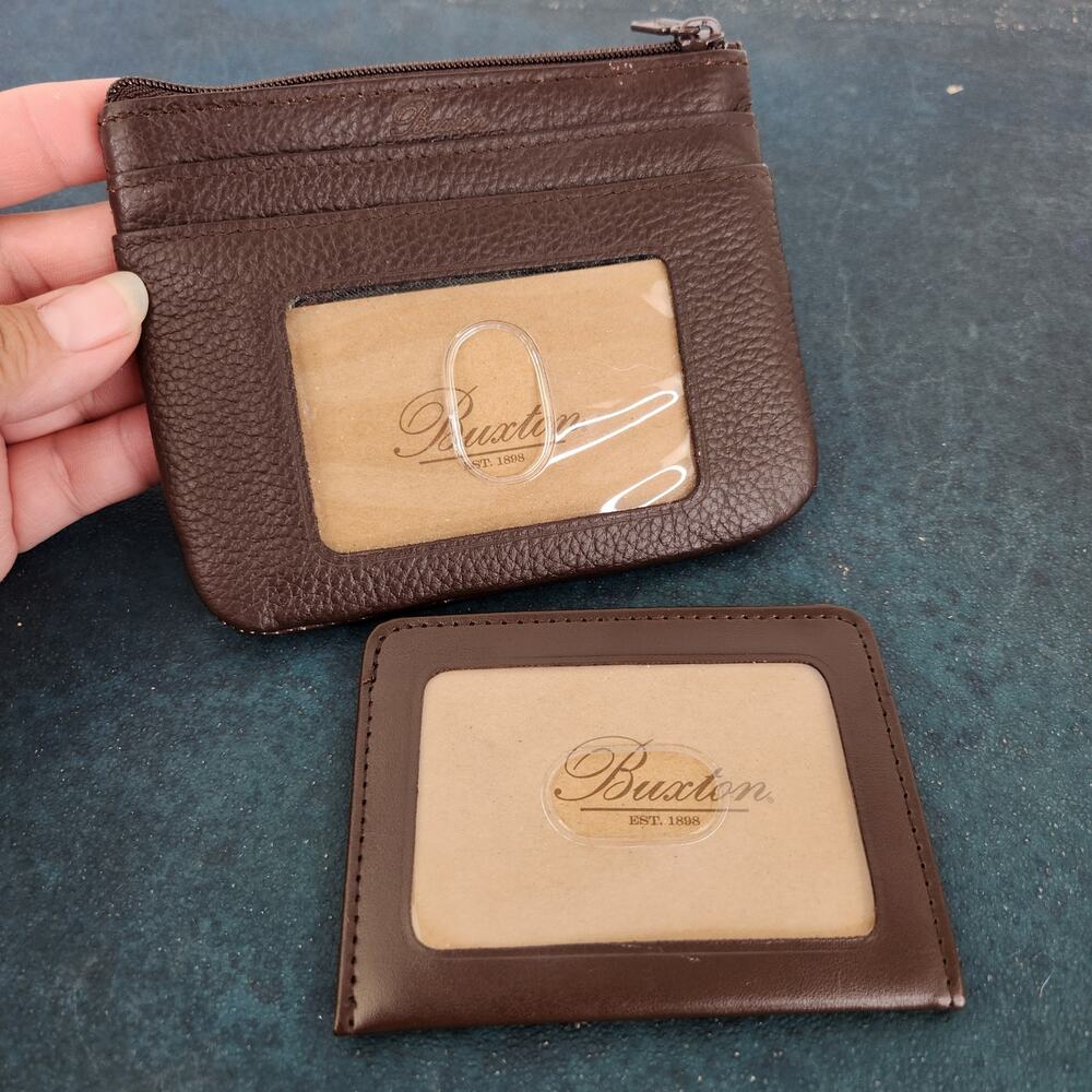 Buxton Rich Brown Pebbled Leather Coin Purse and Travel Card holder